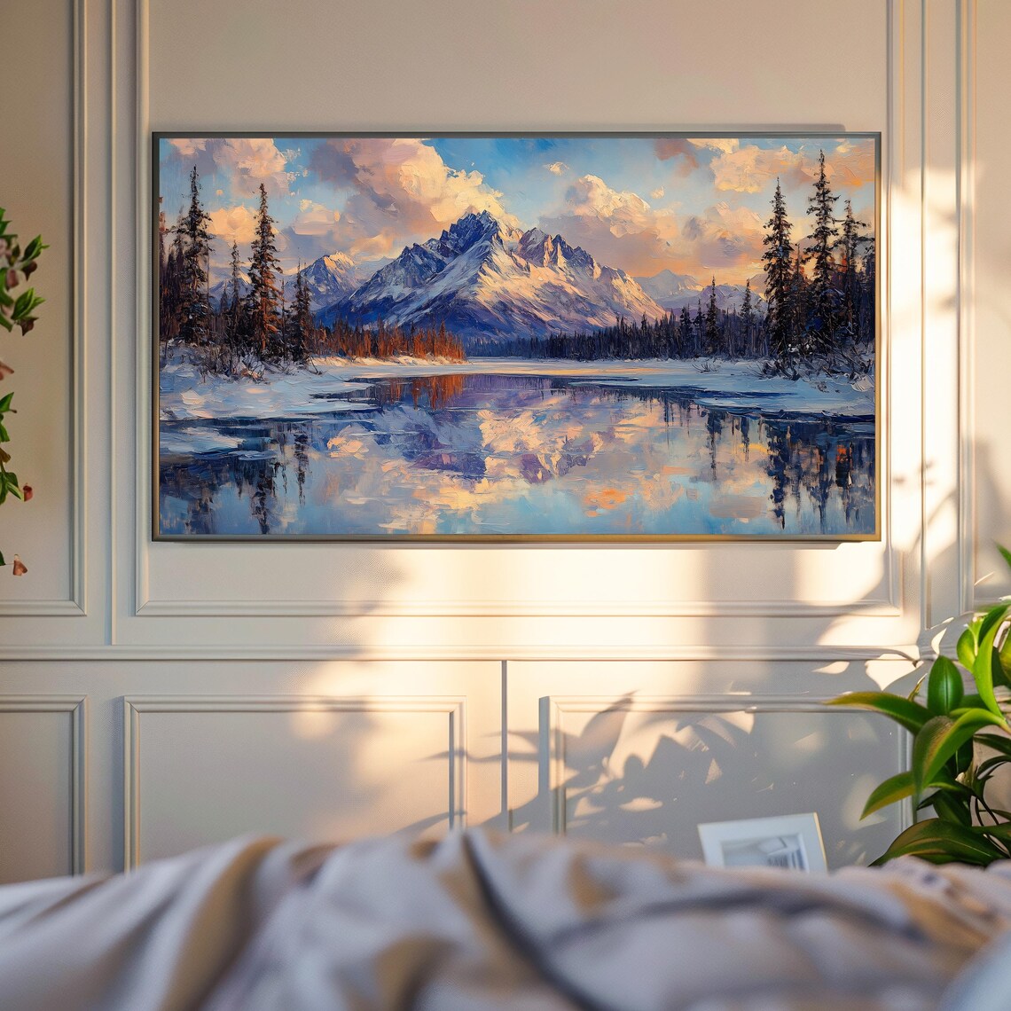 Majestic Snowy Mountain Range Sunset Mirror Lake Pink Clouds Alpenglow Poster - Image 4