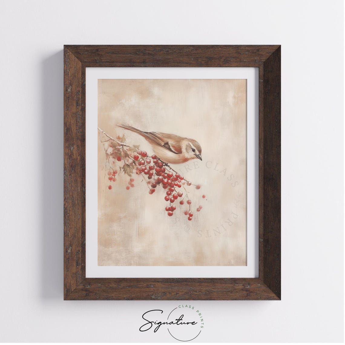 Songbird Resting on Red Winter Berries Vintage Winter Poster - Image 3