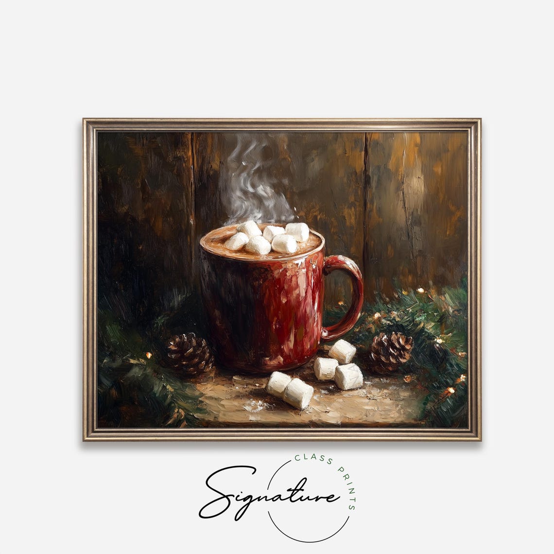 Red Enamel Mug Of Hot Cocoa With Marshmallows And Pinecones Poster - Image 4
