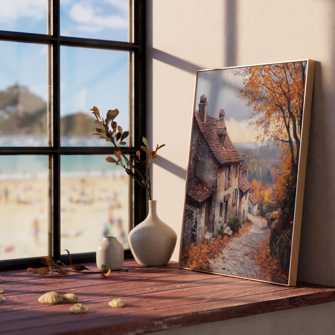 Autumn Village Street Stone Houses Red Roofs Fall Country Lane Poster - Image 5