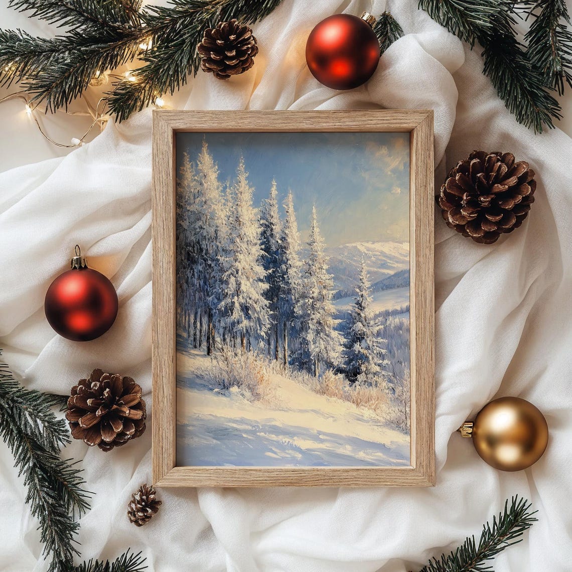 Frosty Cedars on Hillside Under Blue Winter Mountain Sky Poster - Image 4