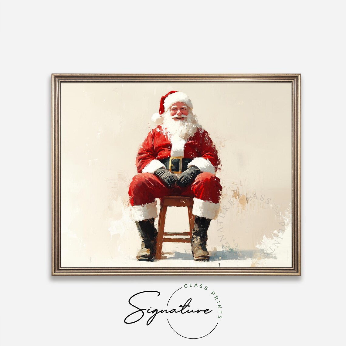 Santa Claus Sitting on Wooden Stool Classic Red Suit Portrait Poster - Image 4