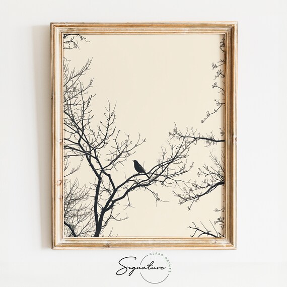 Winter Landscape Bird In Bare Trees, Art Print