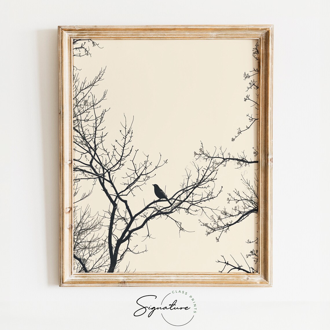 Winter Landscape Bird In Bare Trees, Art Print