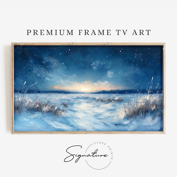 Starry Night Over Snowy Winter Field With Glowing Horizon Landscape Art Poster