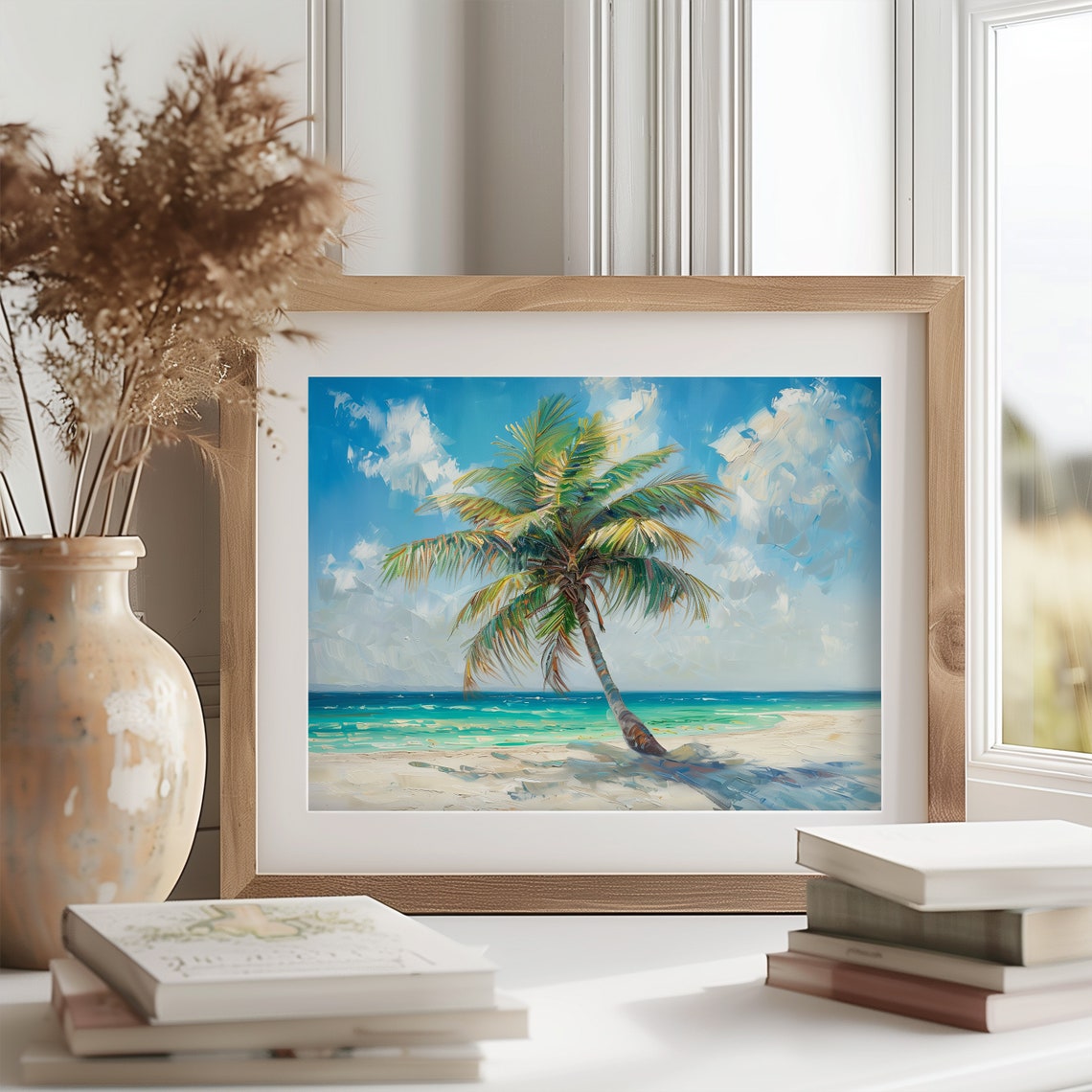Tropical Beach Palm Tree Turquoise Ocean White Sand Scene Poster - Image 2