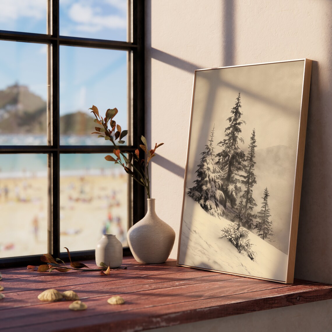 Winter Pines On Snowy Mountain Slope Vintage Nature Scene Poster - Image 5