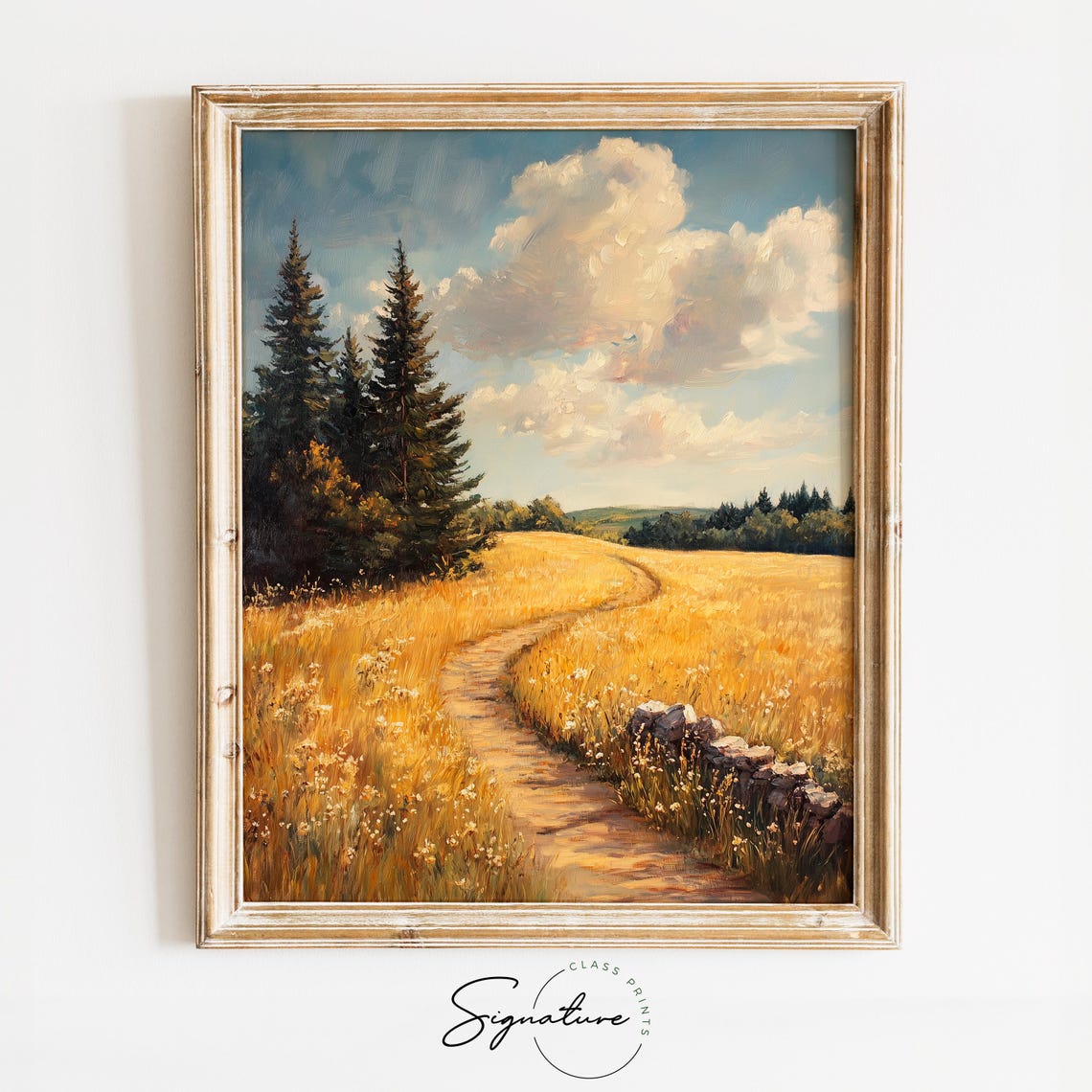 Sunlit Path Through Golden Broad Meadow With Pines Classic Art Poster
