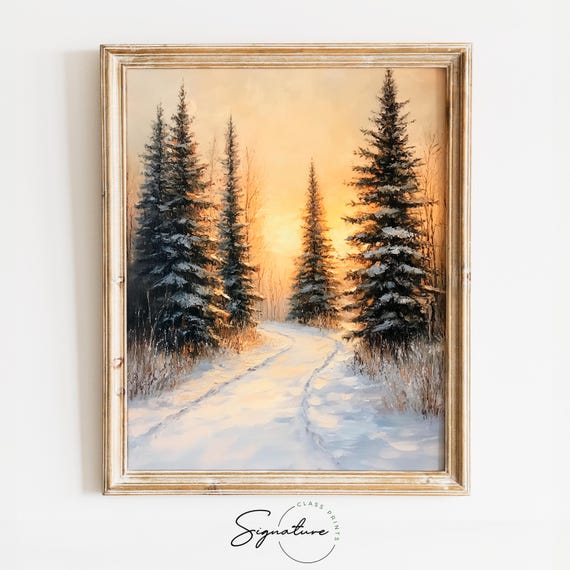 Snowy Cedars And Pines In Winter Rustic Holiday Wall Art Moody Nature Landscape Christmas Cottagecore Decor 2411