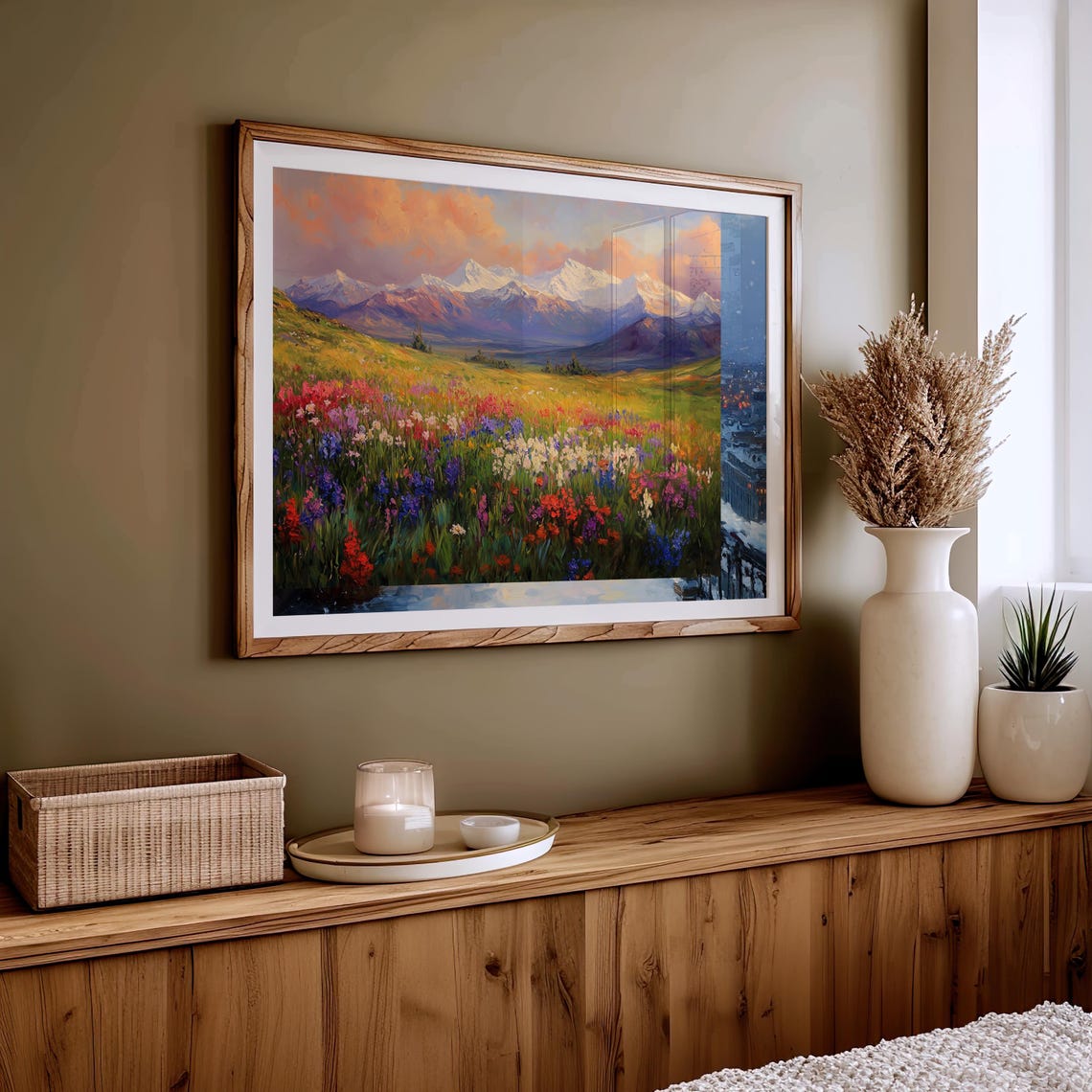 Alpine Wildflower Meadow Sunrise Snow Capped Mountain Landscape Poster - Image 4