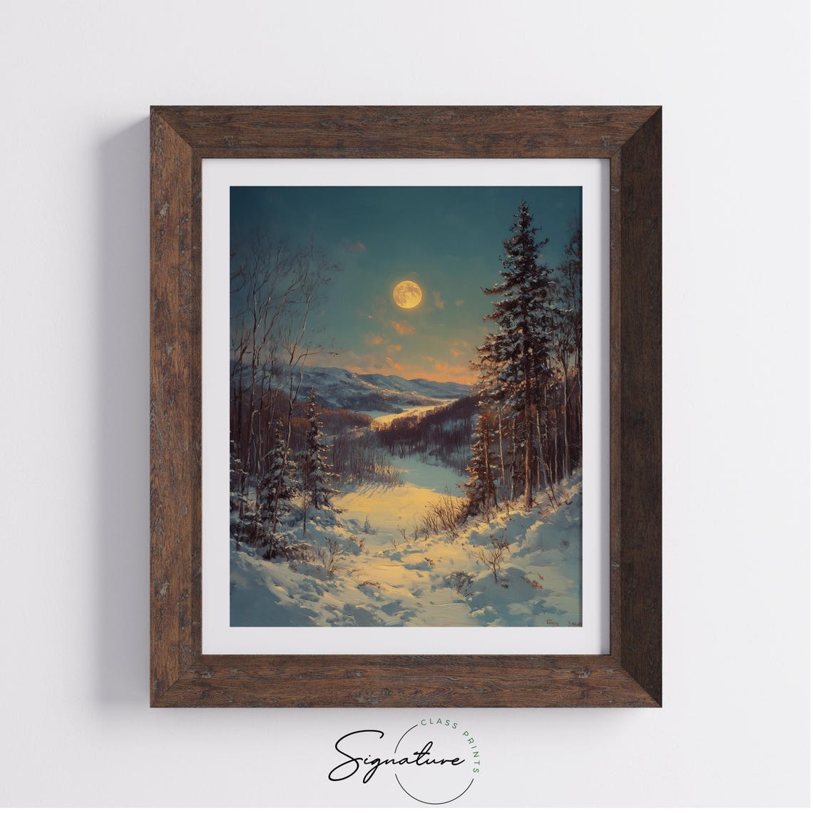 Full Moon Rising Over Snowy Forest Hillside Winter Night Poster - Image 3