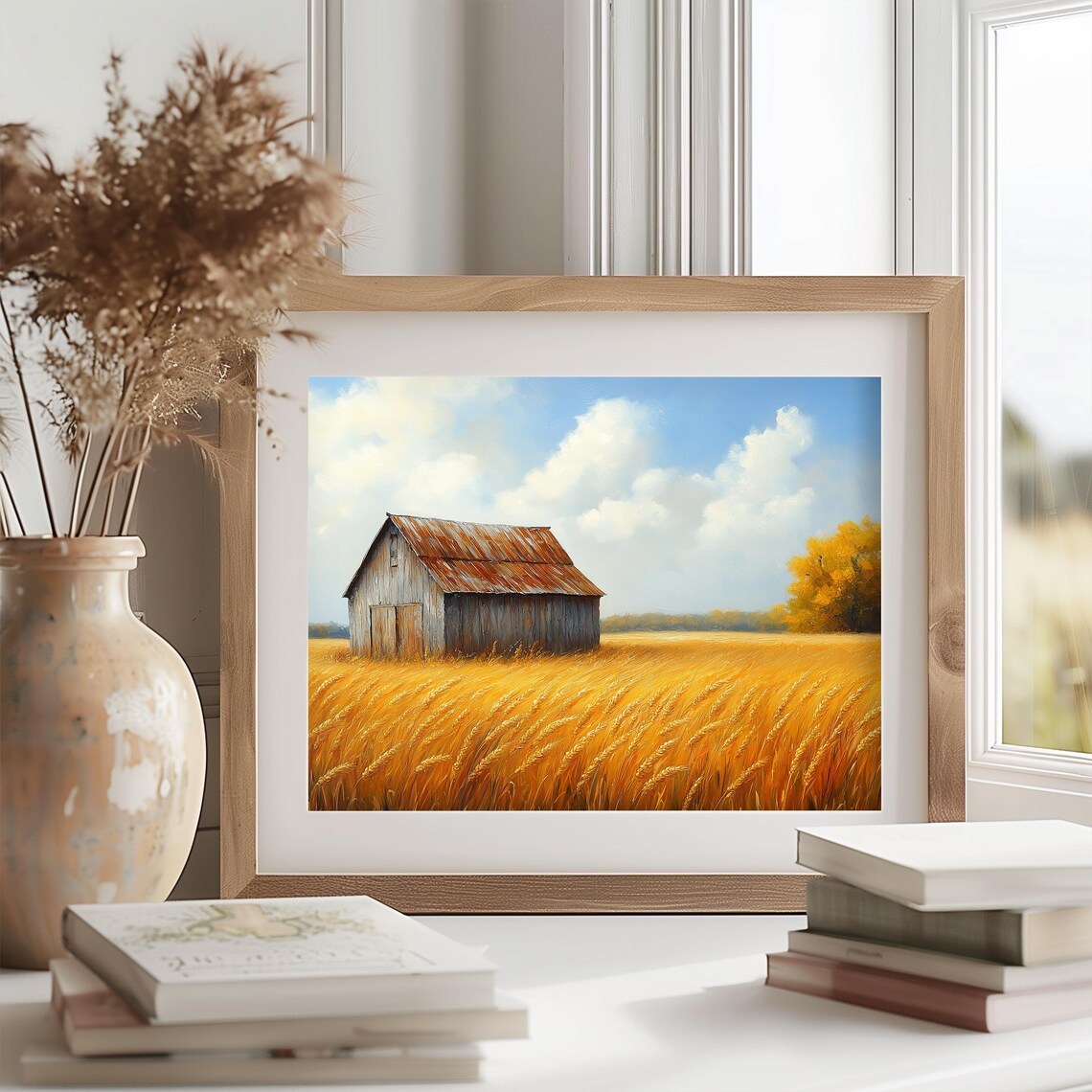 Old Barn Rusty Roof Wheat Field Oil Painting Rustic Farm Poster - Image 2