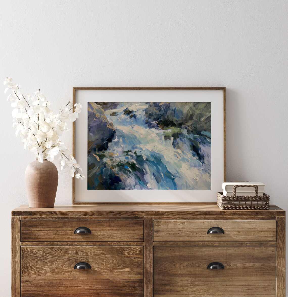 Cascading Mountain Waterfall Painting Dynamic Water Flow Art Nature Landscape Art Tranquil And Serene Wall Decor 828 - Image 3