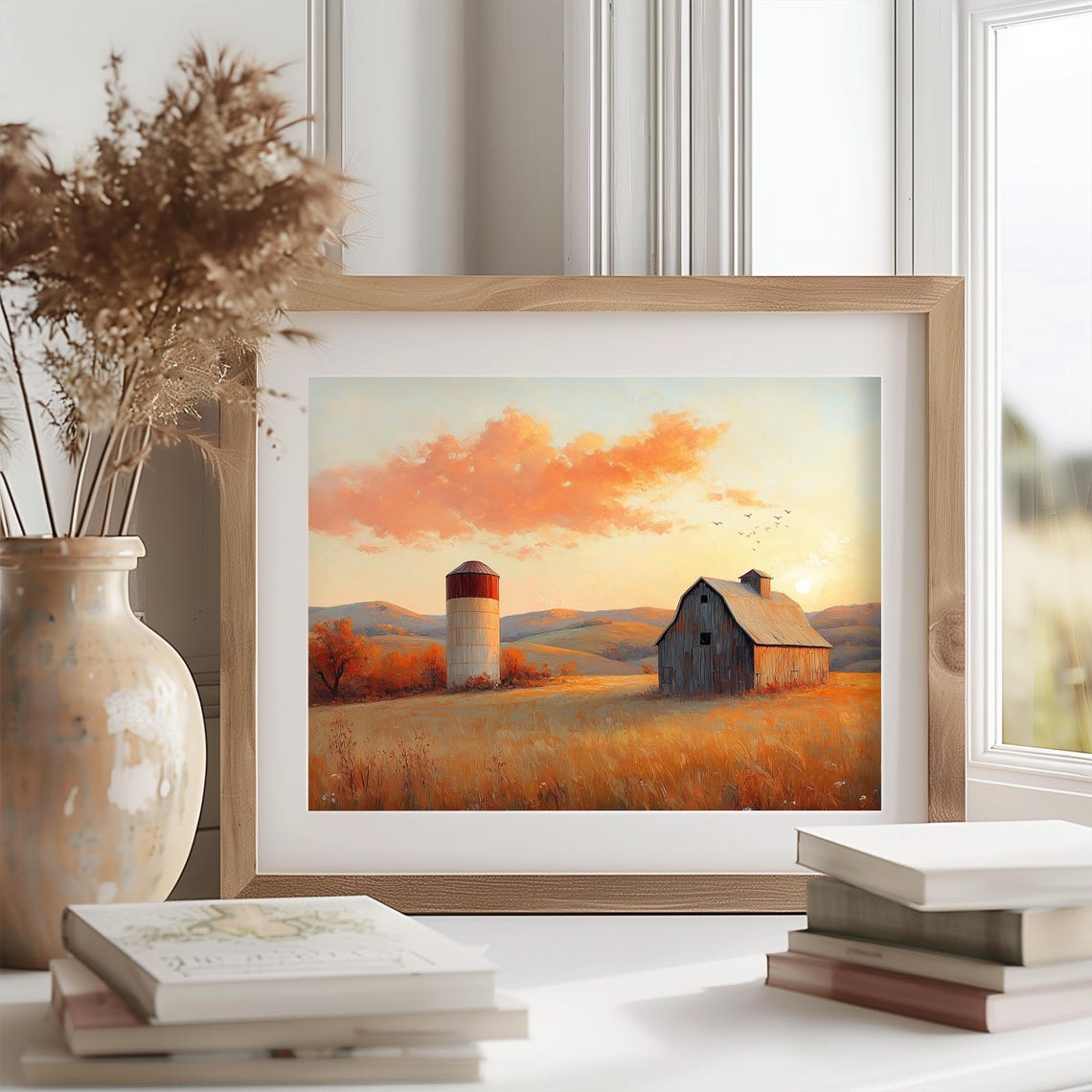 Sunset Barn Silo Autumn Hills Fall Farmhouse Golden Hour Wall Art - Image 2