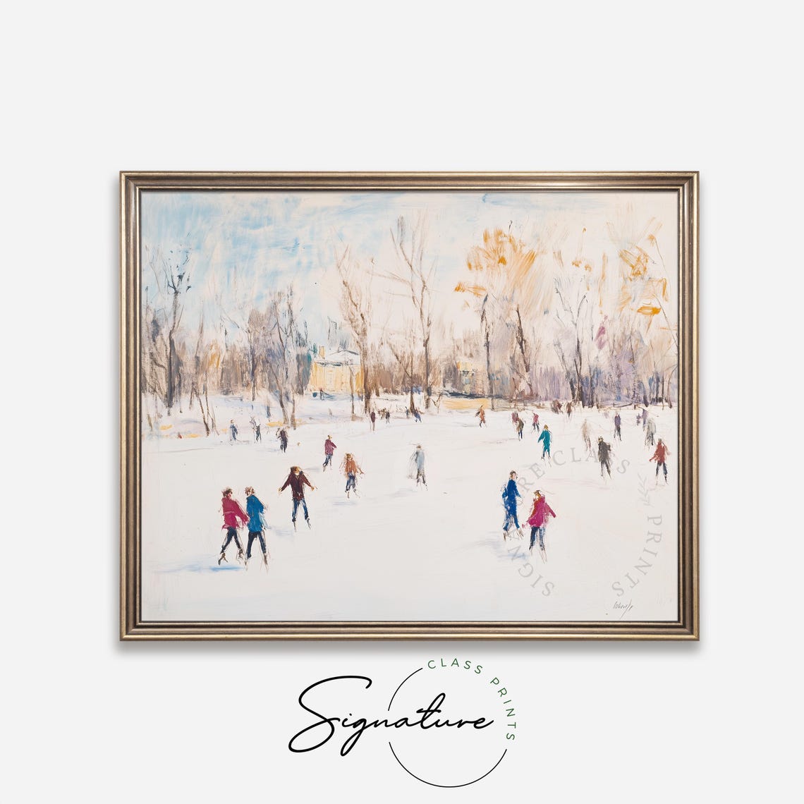 Families Ice Skating Together On A Sunlit Frozen Lake Poster - Image 4