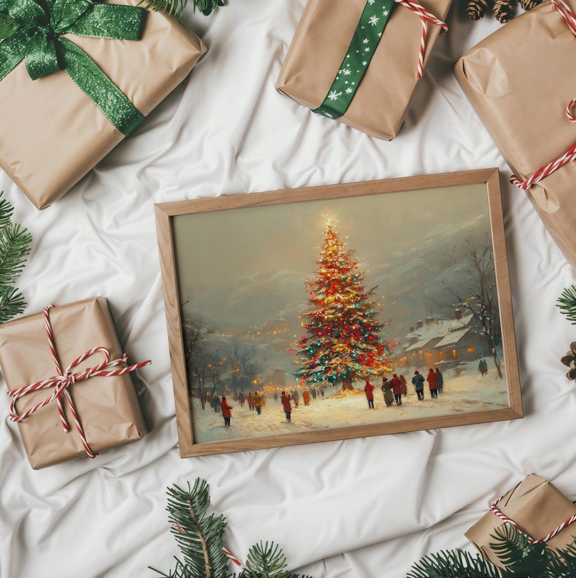 Villagers Gathering Around Glowing Christmas Tree At Dusk Poster - Image 2
