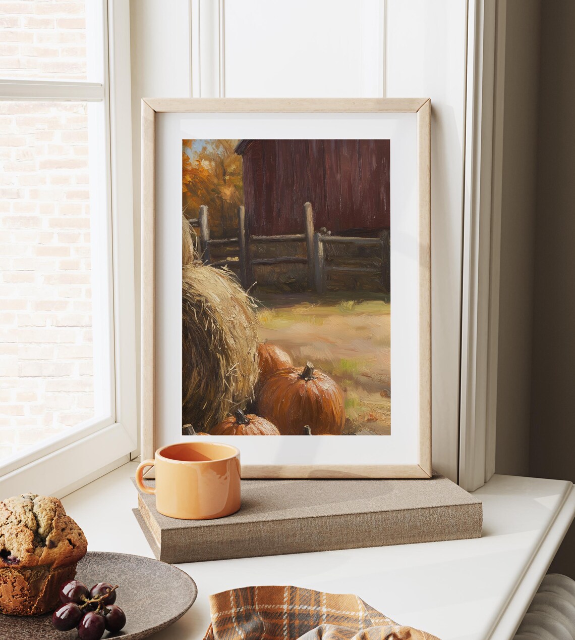 Fall Pumpkins Hay Bales Red Barn Wooden Fence Country Poster - Image 6