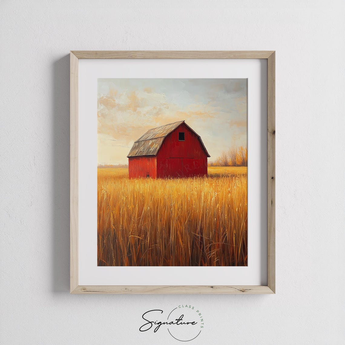 Red Barn Golden Wheat Field Oil Painting Farm Sunset Wall Poster - Image 3