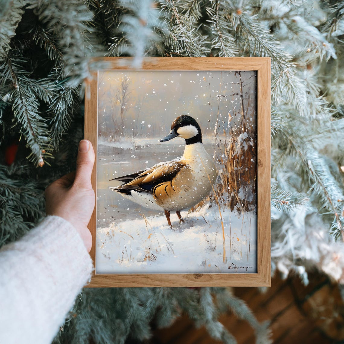 Northern Pintail Duck At Snowy Marsh Winter Wildlife Painting Poster - Image 6