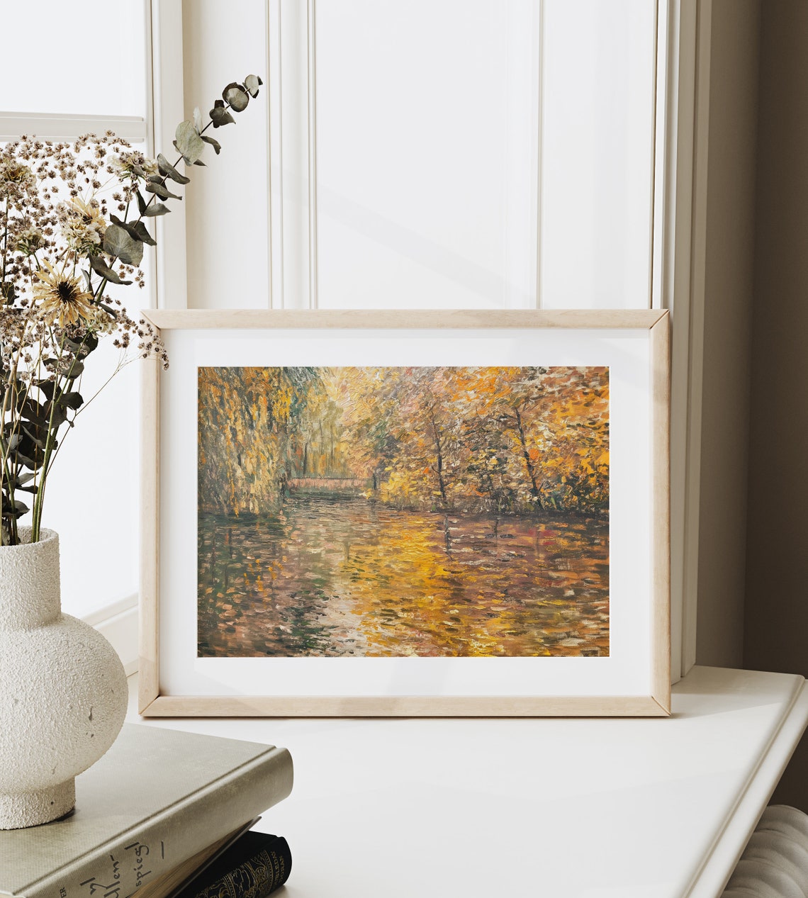 Golden Fall River Lined With Autumn Trees Reflective Art Poster - Image 6