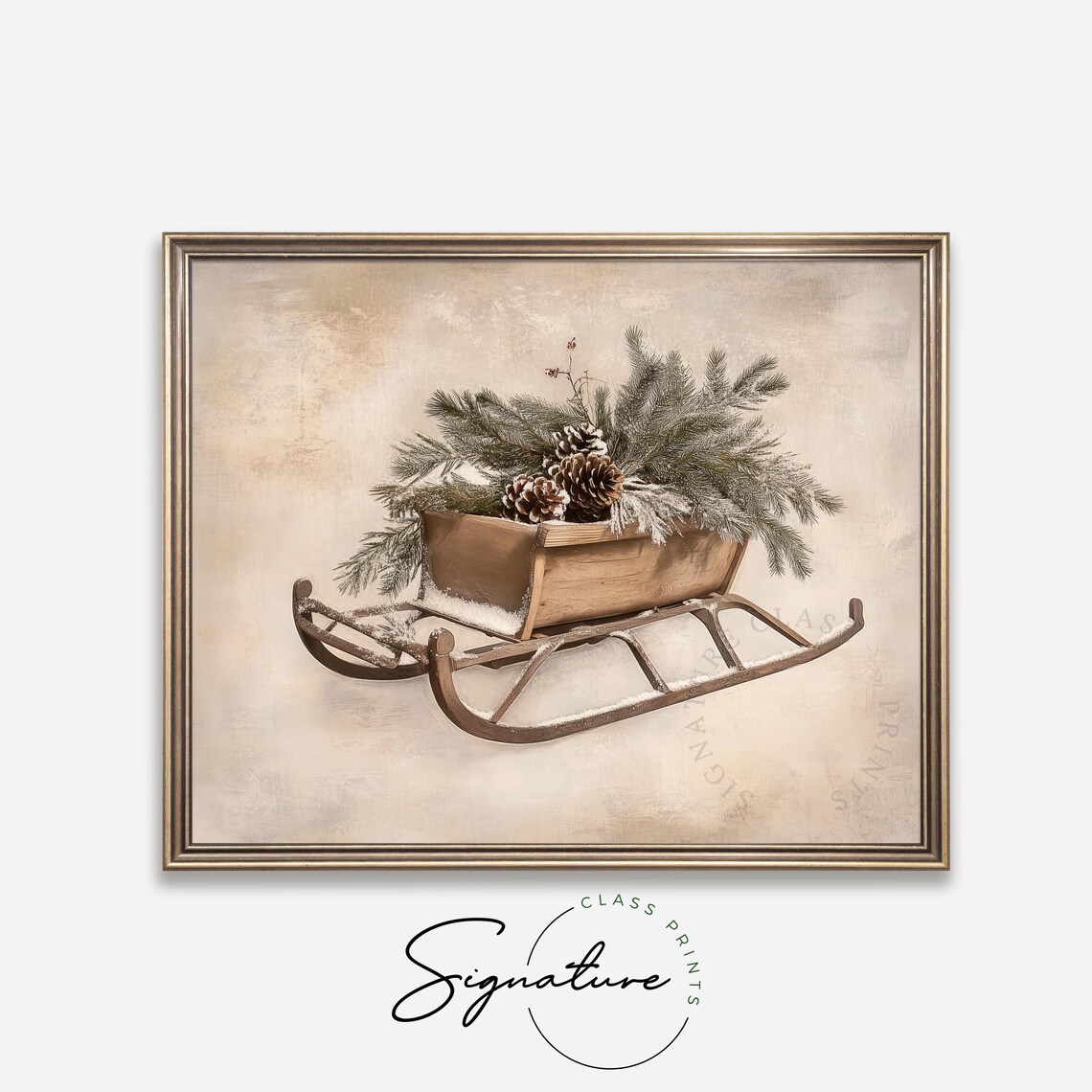 Antique Wooden Sled with Fir Branches Christmas Decor Poster - Image 4