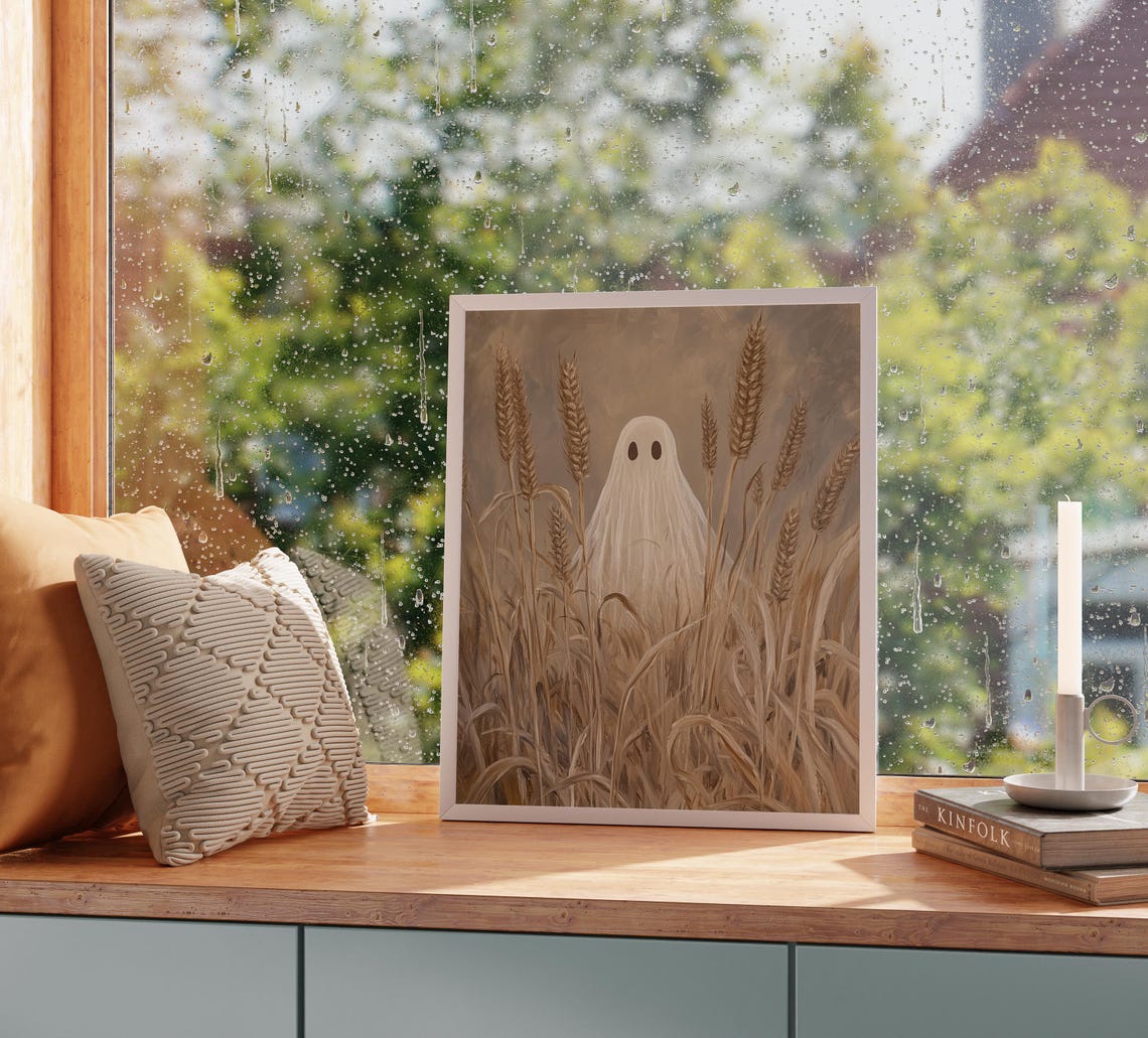 Ghost Standing Tall in a Golden Wheat Field Minimalist Art Poster - Image 2