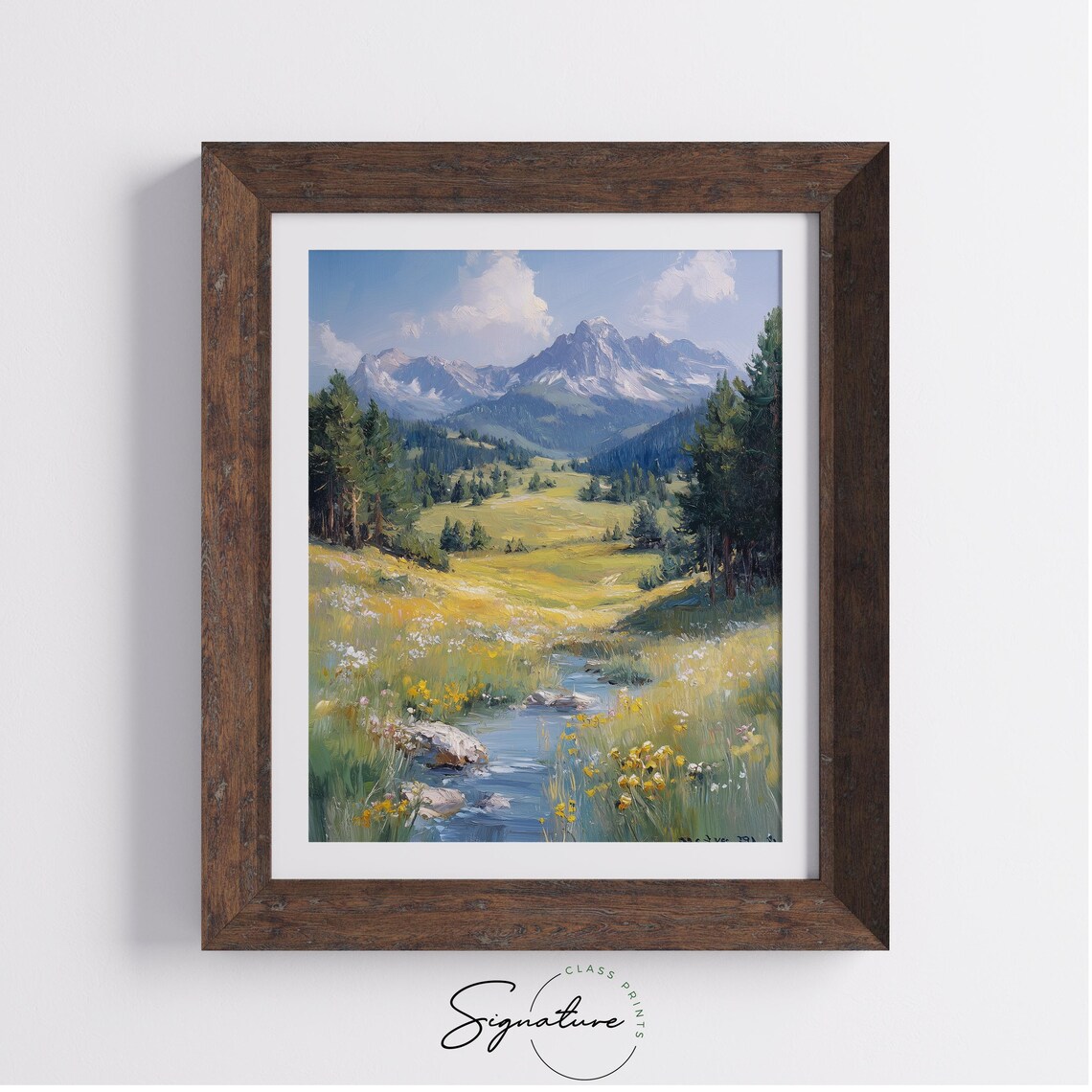 Alpine Stream In Blooming Valley Snowy Mountain Wildflower Landscape Poster - Image 3