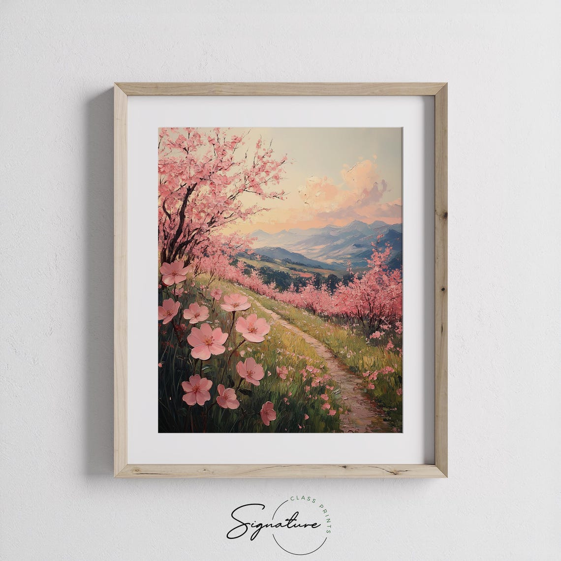 Cherry Blossom Path On Spring Hillside Pink Flowers Mountain Poster - Image 2