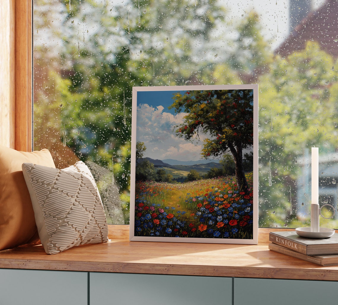 Poppies And Cornflowers Mixed Wildflower Sunny Summer Field Poster - Image 2