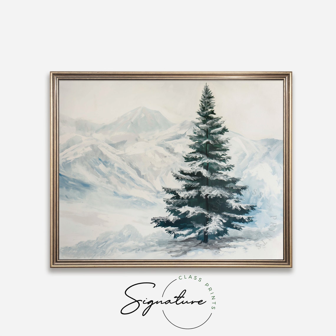 Lone Snow Dusted Spruce Tree Before Alpine Peaks Winter Poster - Image 4