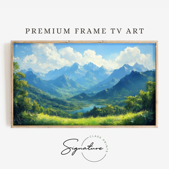 Peaceful Green Valley Tv Art Mountain Landscape Frame Tv Art Rustic Nature Scene Country Wall Art 3498
