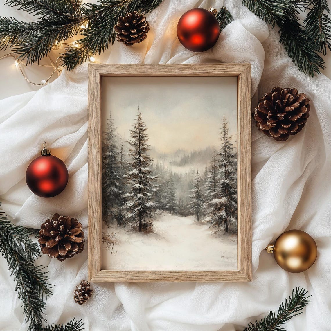 Misty Snowy Fir Forest Soft Winter Landscape Painting Poster - Image 4