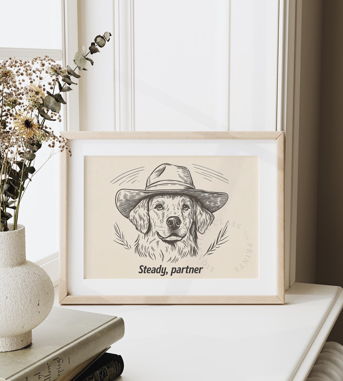 Steady Partner Quote Dog In Cowboy Hat Rustic Line Art Western Poster - Image 6
