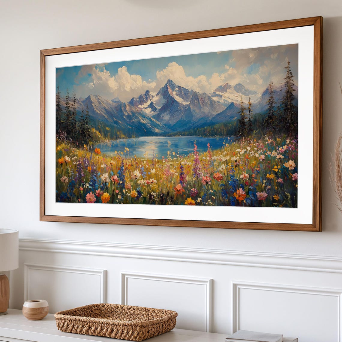Mountain Lake Wildflower Meadow Spring Bloom Scenic Landscape Wall Art - Image 2