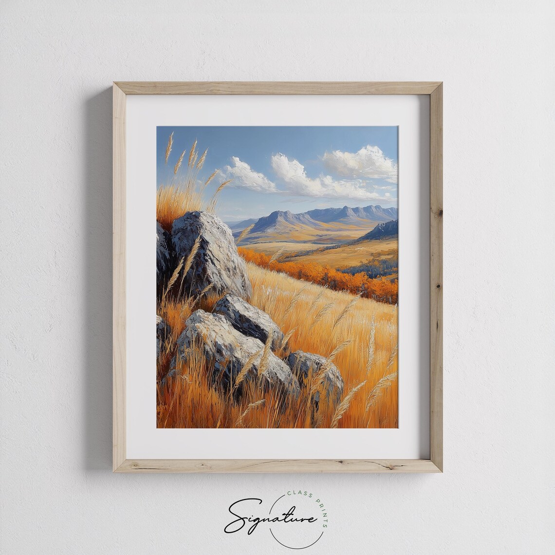 Rocky Autumn Hillside With Golden Grass Under Blue Mountain Sky Poster - Image 3
