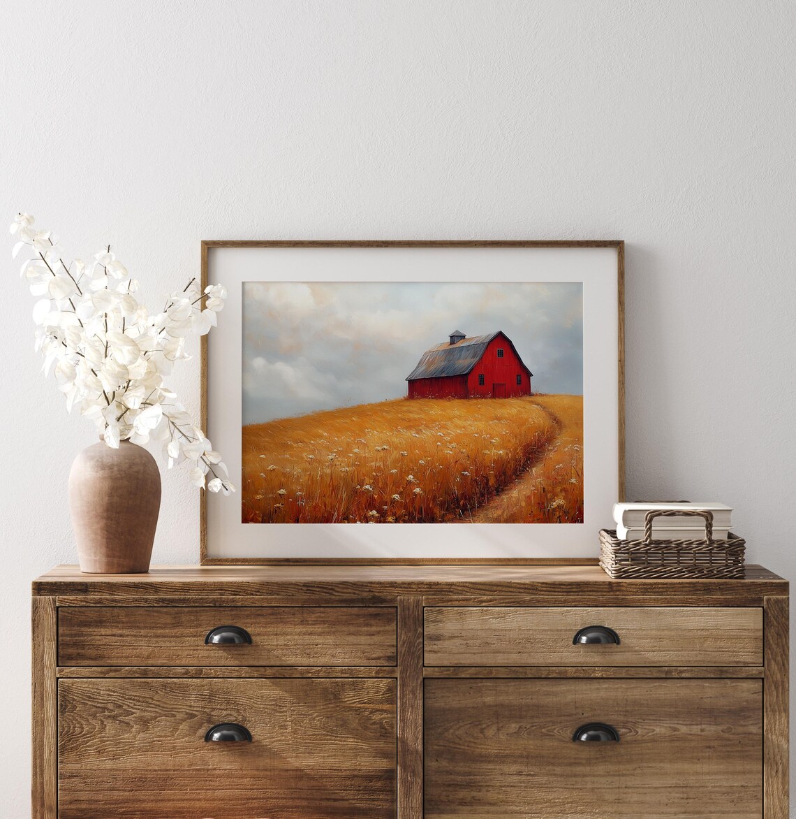 Red Barn Golden Hilltop Soft Sky Autumn Farm Landscape Poster - Image 3