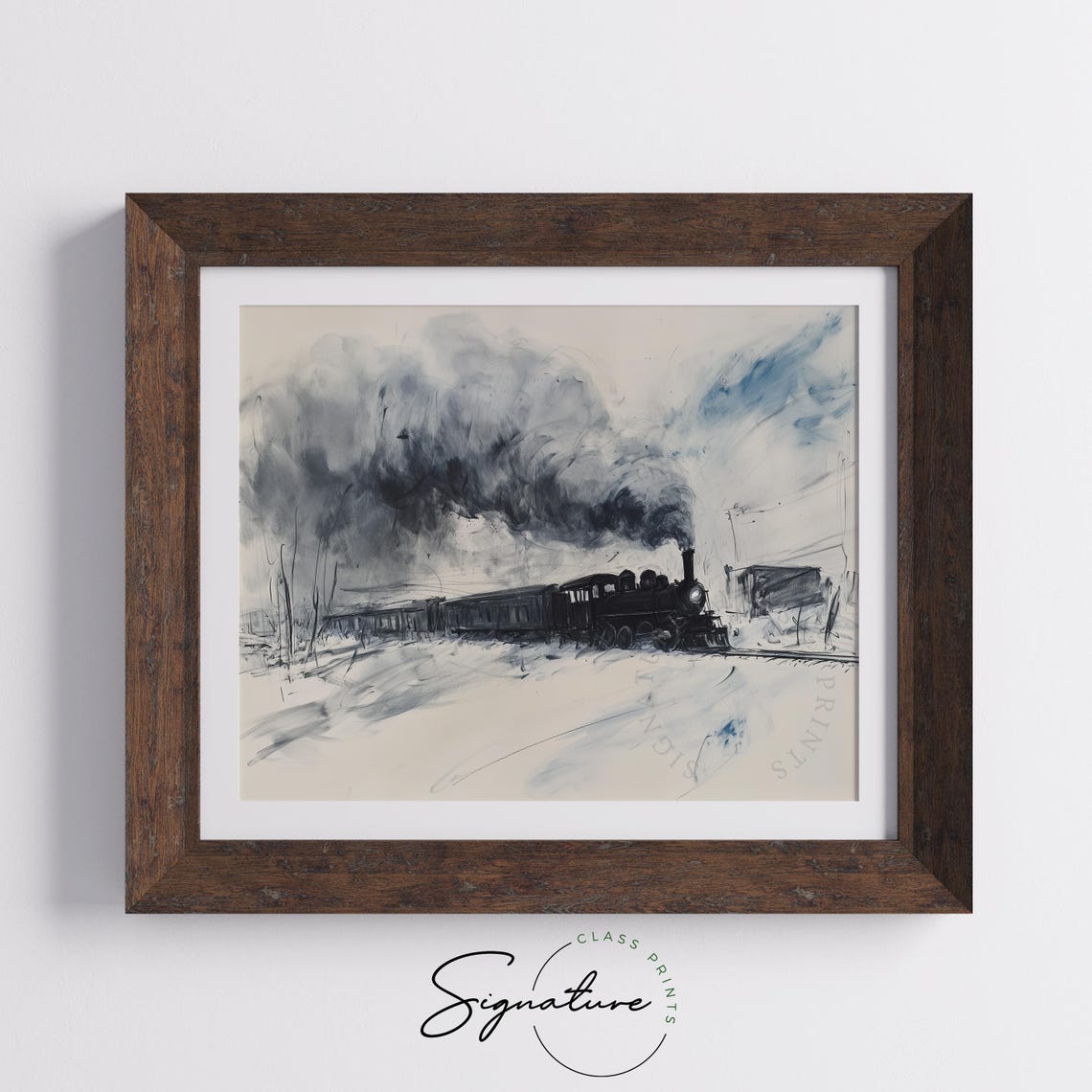 Steam Train In Snow Expressive Ink Sketch Style Locomotive Poster - Image 5