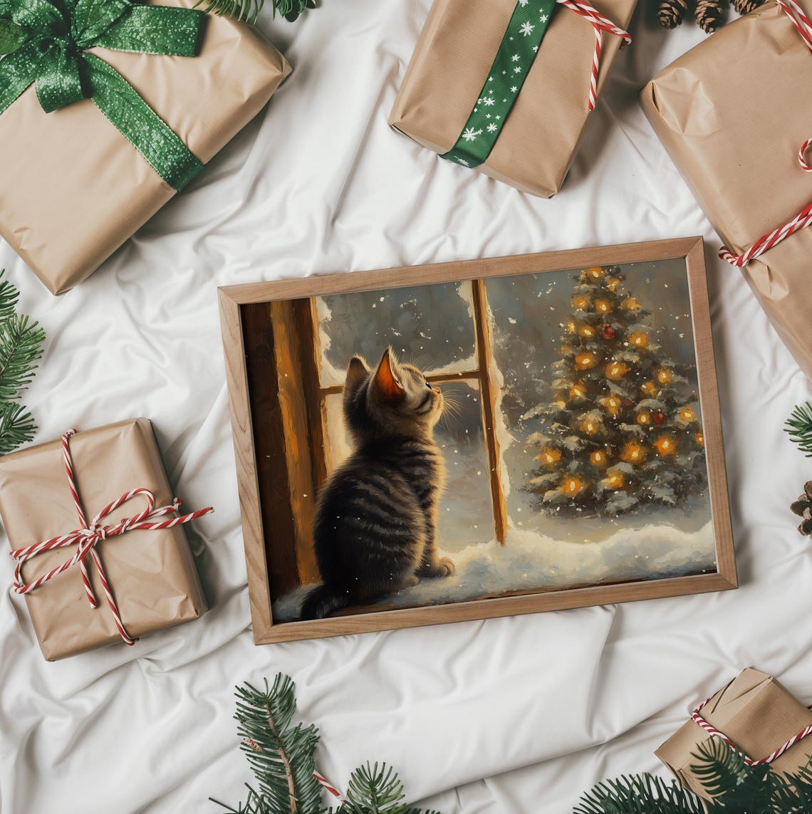 Tabby Kitten Watching Snowfall from a Warm Snowy Windowsill Poster - Image 2