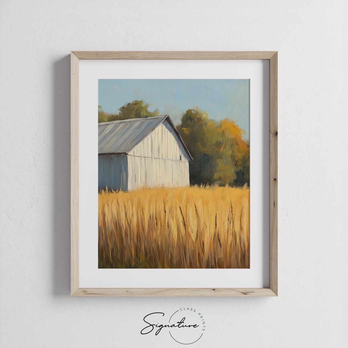 Classic White Barn Golden Wheat Field Summer Harvest Country Print - Image 3