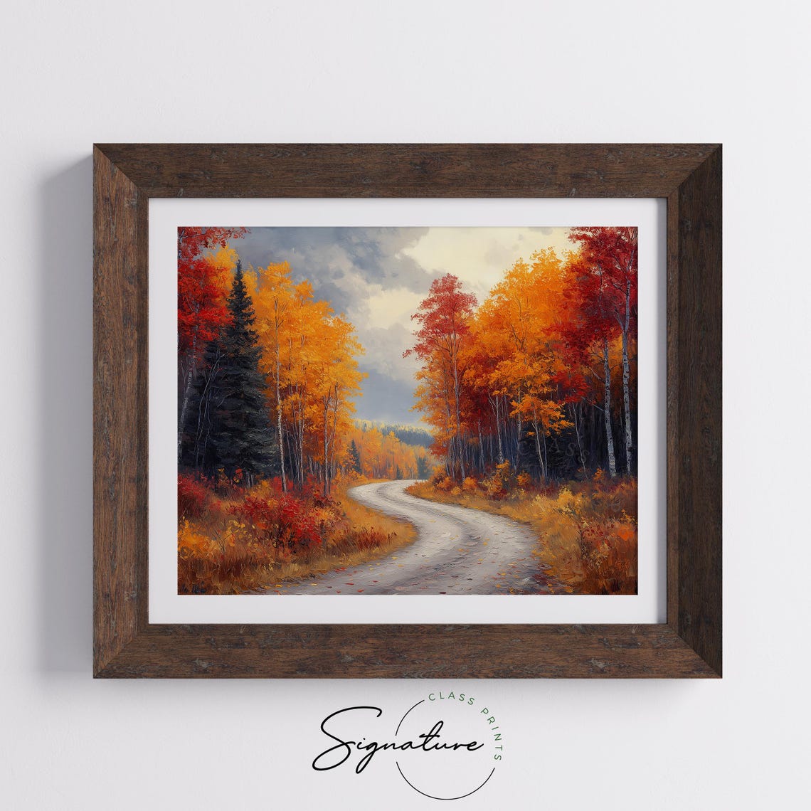 Curving Forest Road Between Tall Trees in Blazing Fall Color Poster - Image 5