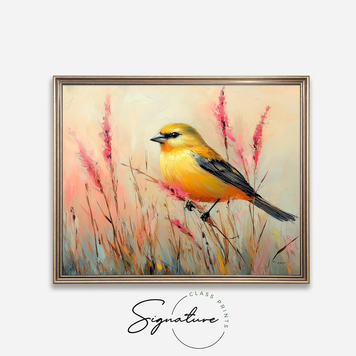 Bright Goldfinch In Meadow Grasses Pastel Vintage Bird Painting Poster - Image 4