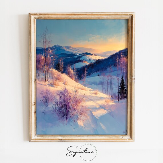 Winter Sunrise Over Snowy Mountain Hillside With Bare Trees Poster