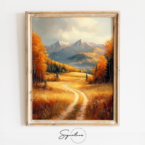 Golden Meadow Trail Cabin Snowy Mountain Vista Landscape Print
