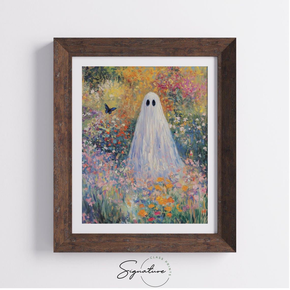 White Ghost Vibrant Flower Garden Blue Butterfly Summer Poster - Image 4