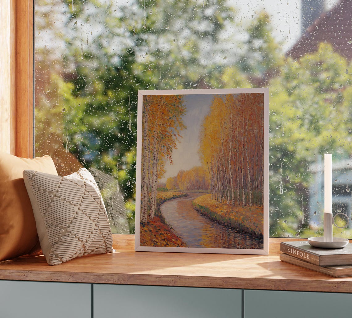 Tall Birch Trees Lining a Meandering River in Glorious Autumn Poster - Image 2