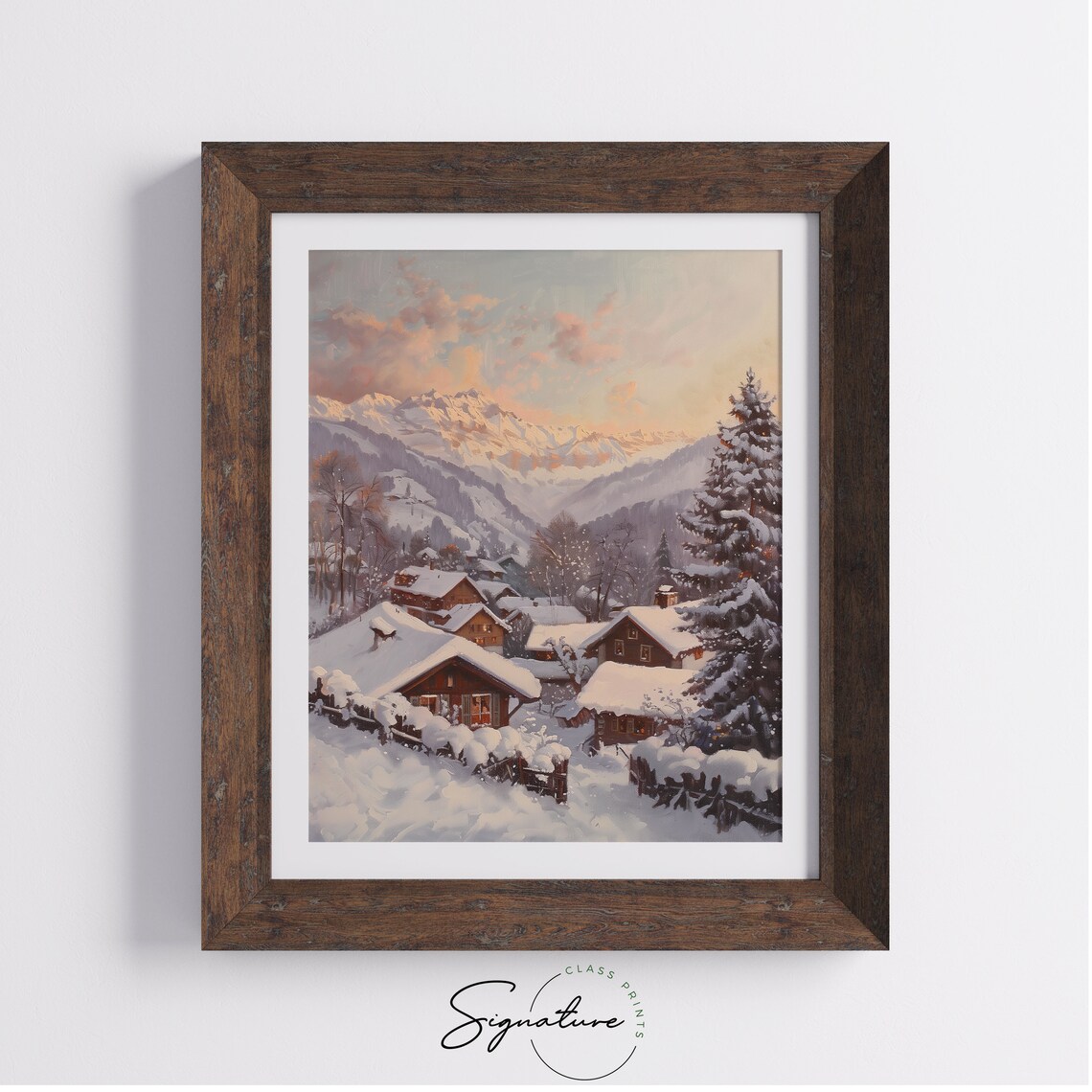 Snowy Alpine Village At Dusk Chalet Lights Winter Evening Poster - Image 4