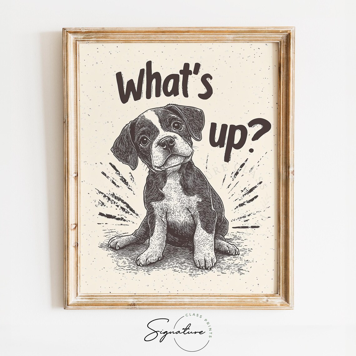 Cute What's Up Puppy Sketch Playful Puppy Vintage Dog Poster