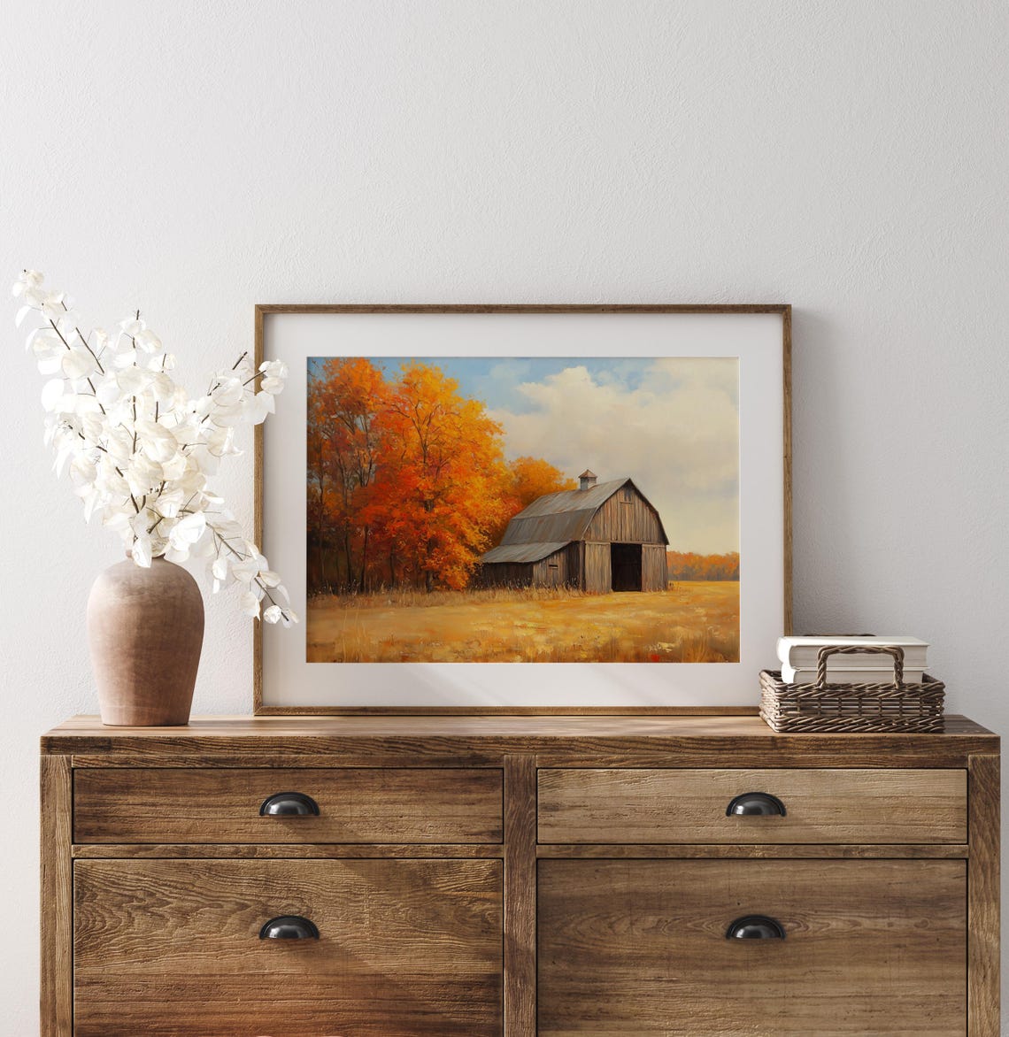 Wooden Barn Amid Autumn Fields Orange Maples Farmhouse Fall Poster - Image 3