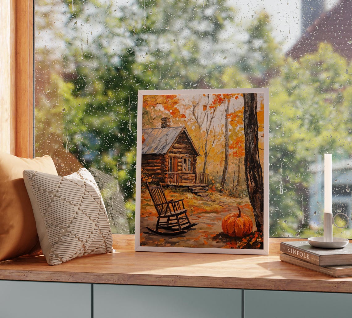 Cozy Log Cabin With Rocking Chair And Pumpkin Autumn Woods Poster - Image 2