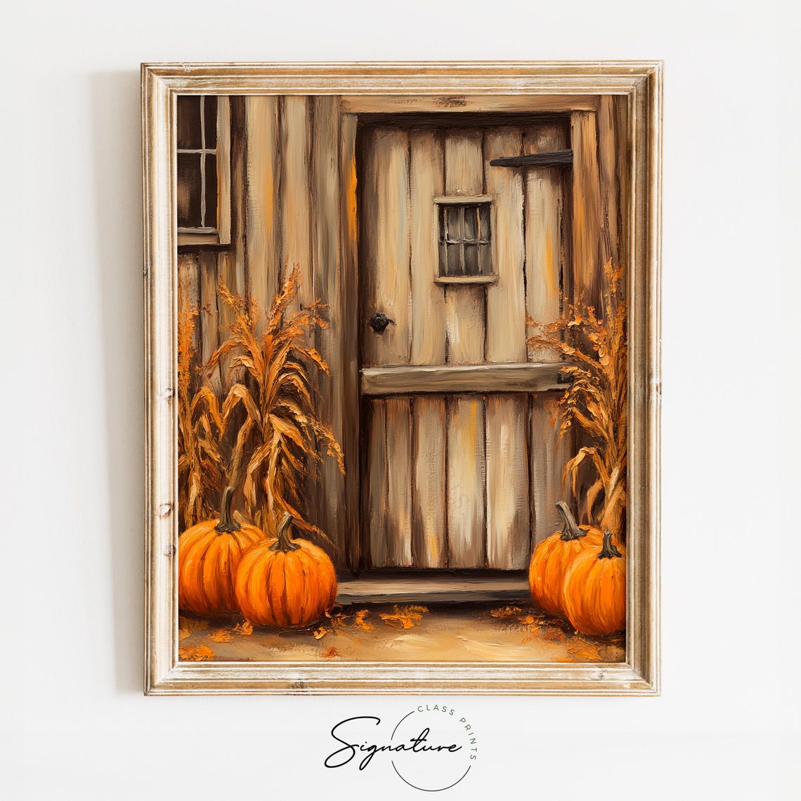 Rustic Barn Door Pumpkins Corn Stalks Fall Farmhouse Scene Poster